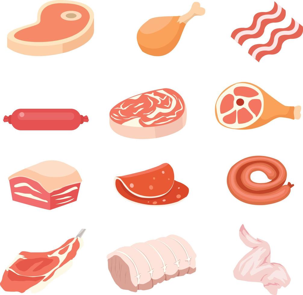 una colección de varios tipos de carne con colores atractivos vector