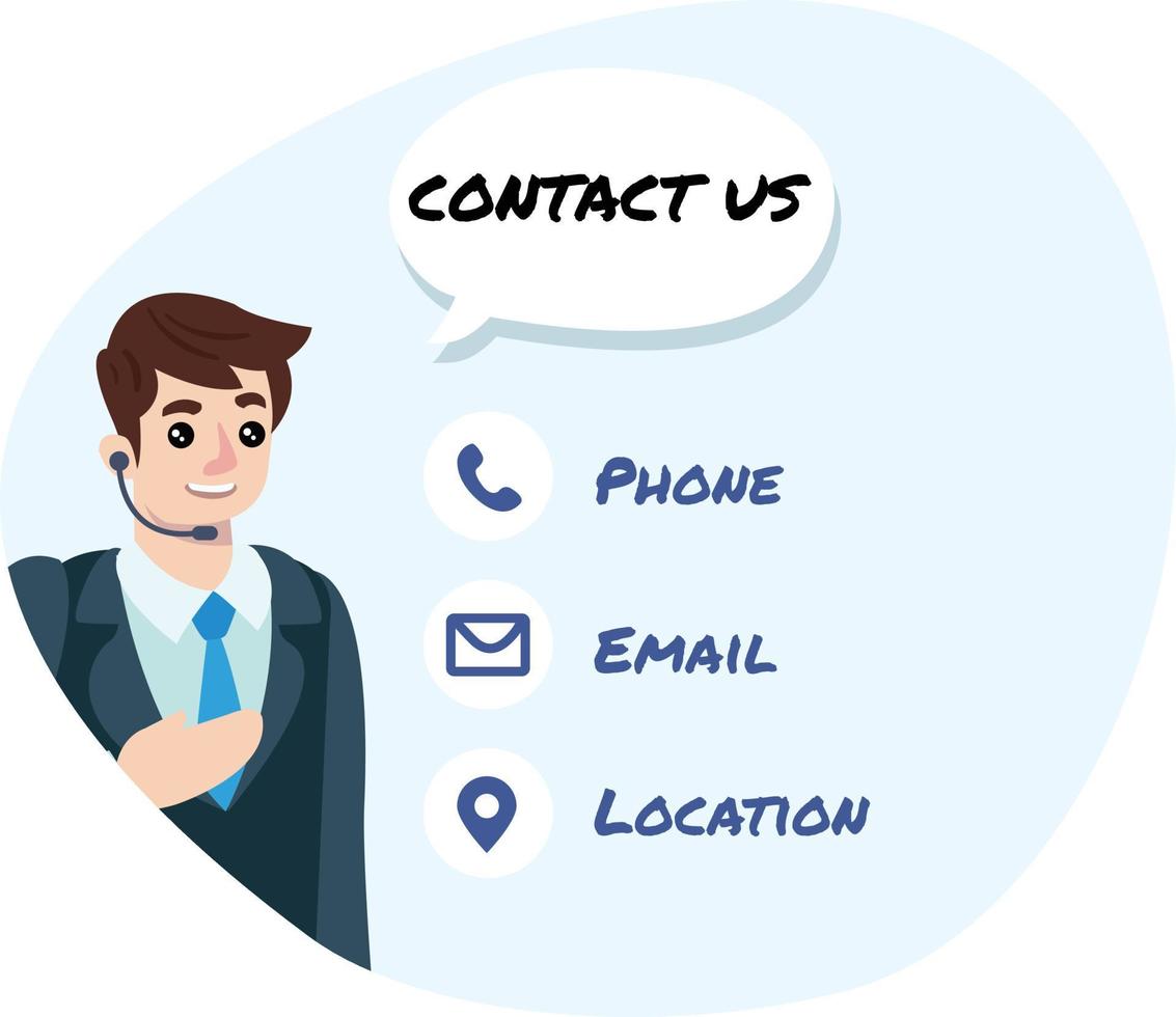 Illustration of contact us concept. With options by phone, email and location vector