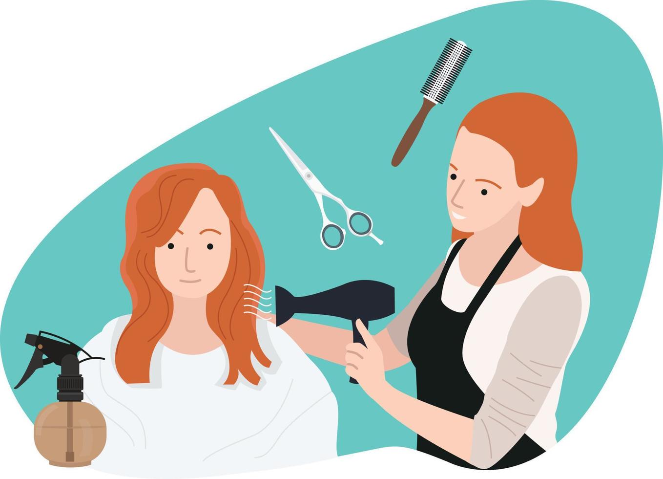 los peluqueros profesionales usan sopladores y otras herramientas para alisarse el cabello vector