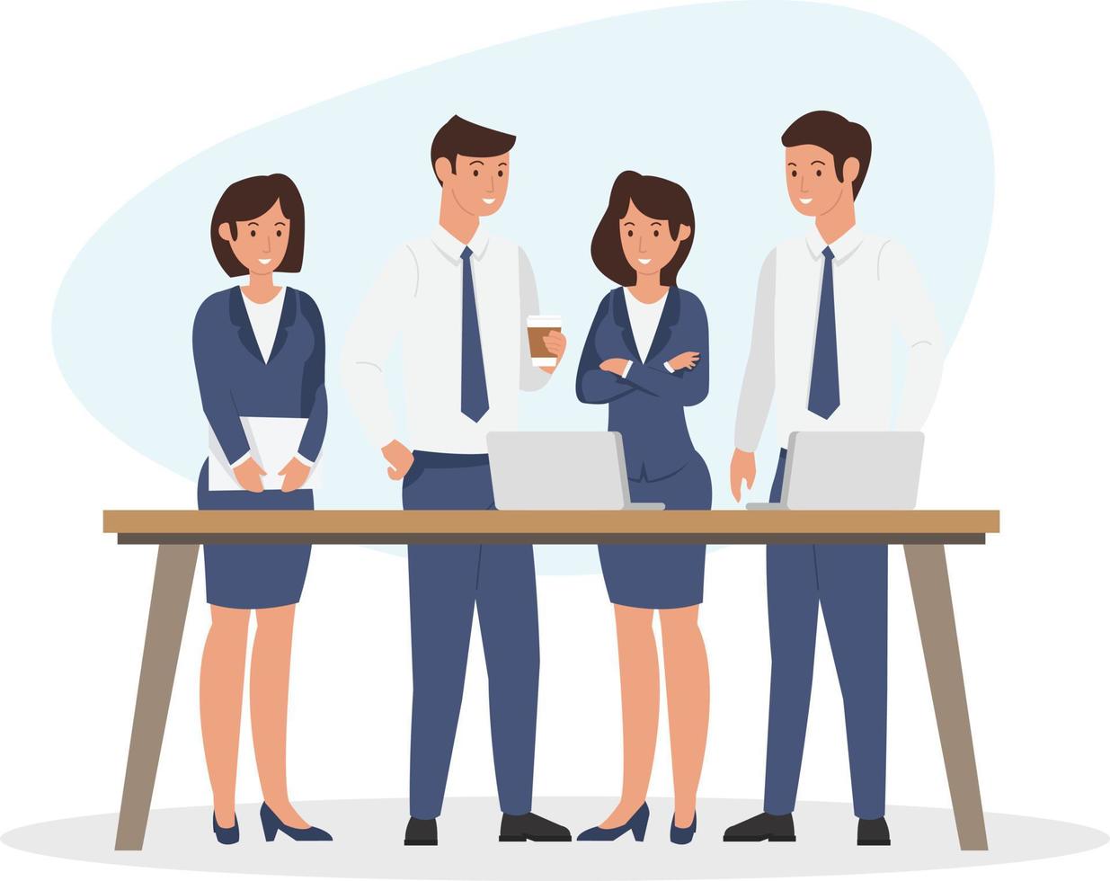 Illustration of a team business group discussing progress for the company vector
