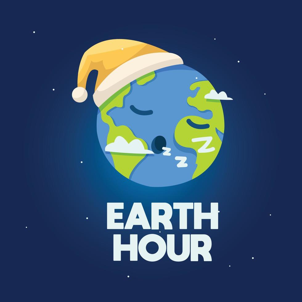 Earth hour day with illustration of the sleeping earth vector