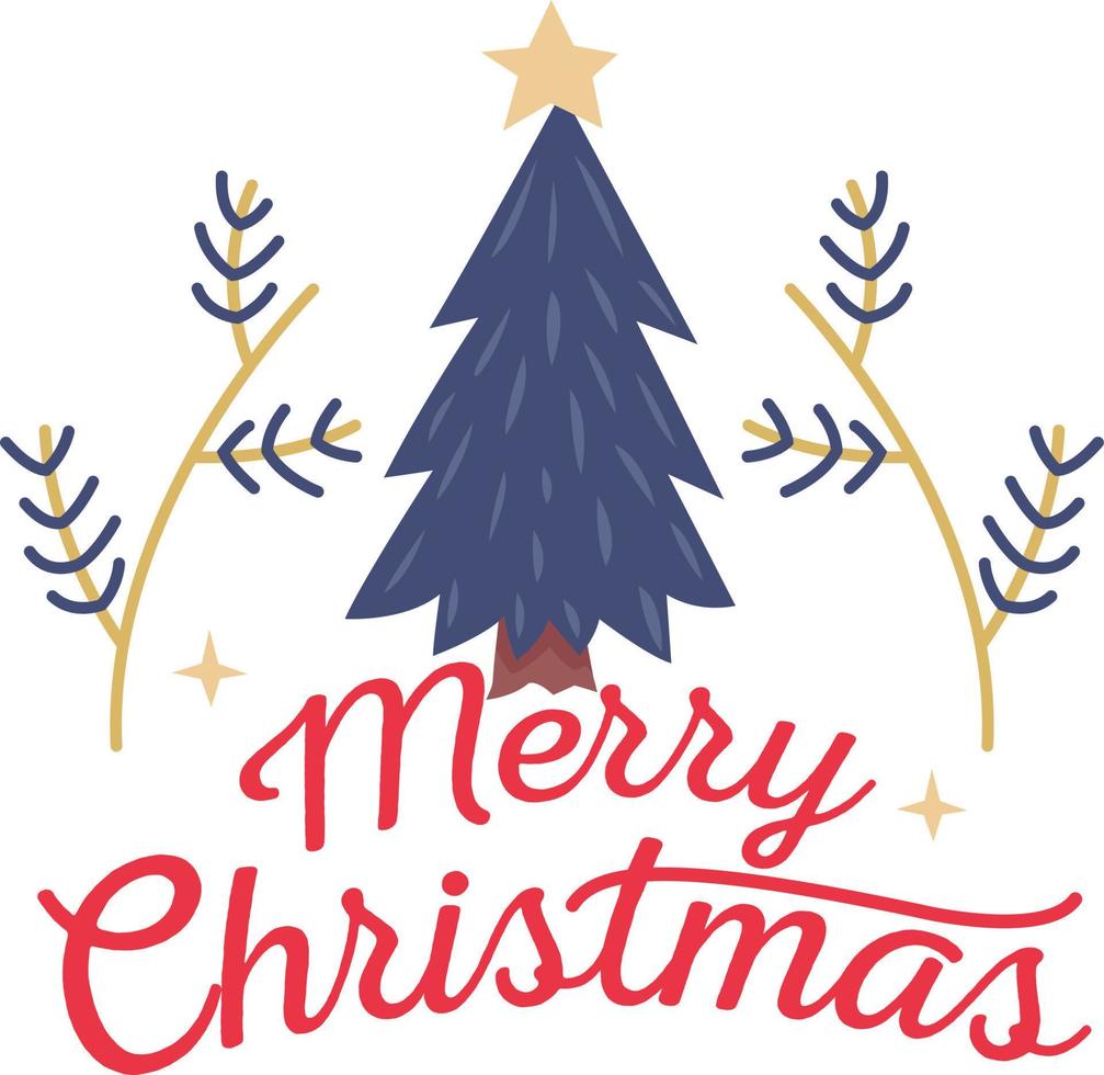 Merry christmas typography with colorful christmas tree vector