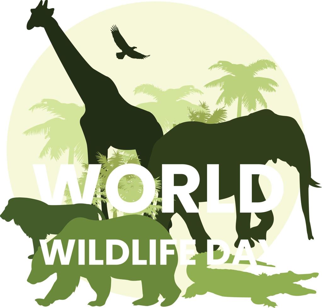 World wildlife day with illustrations of various wild animals vector