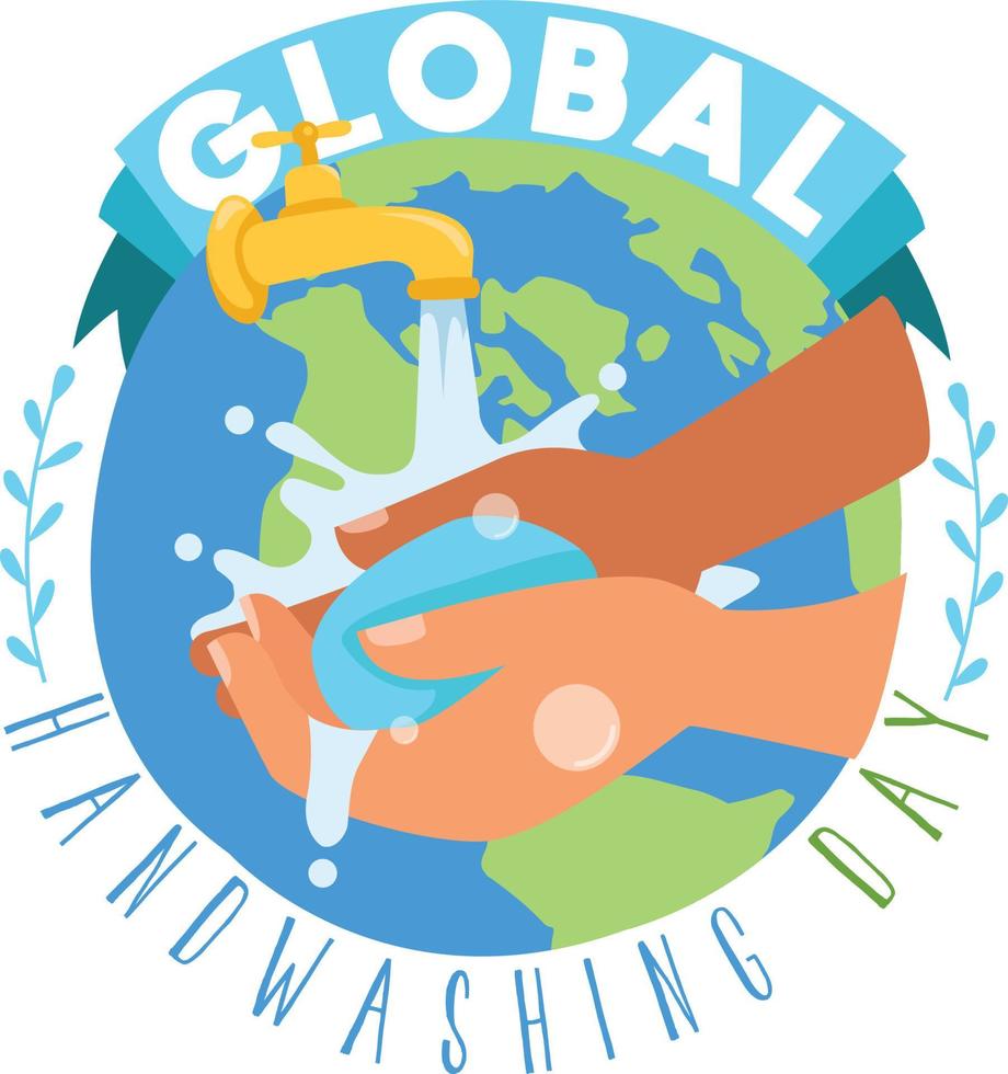 Global handwashing day with illustration of people washing their hands with soap vector