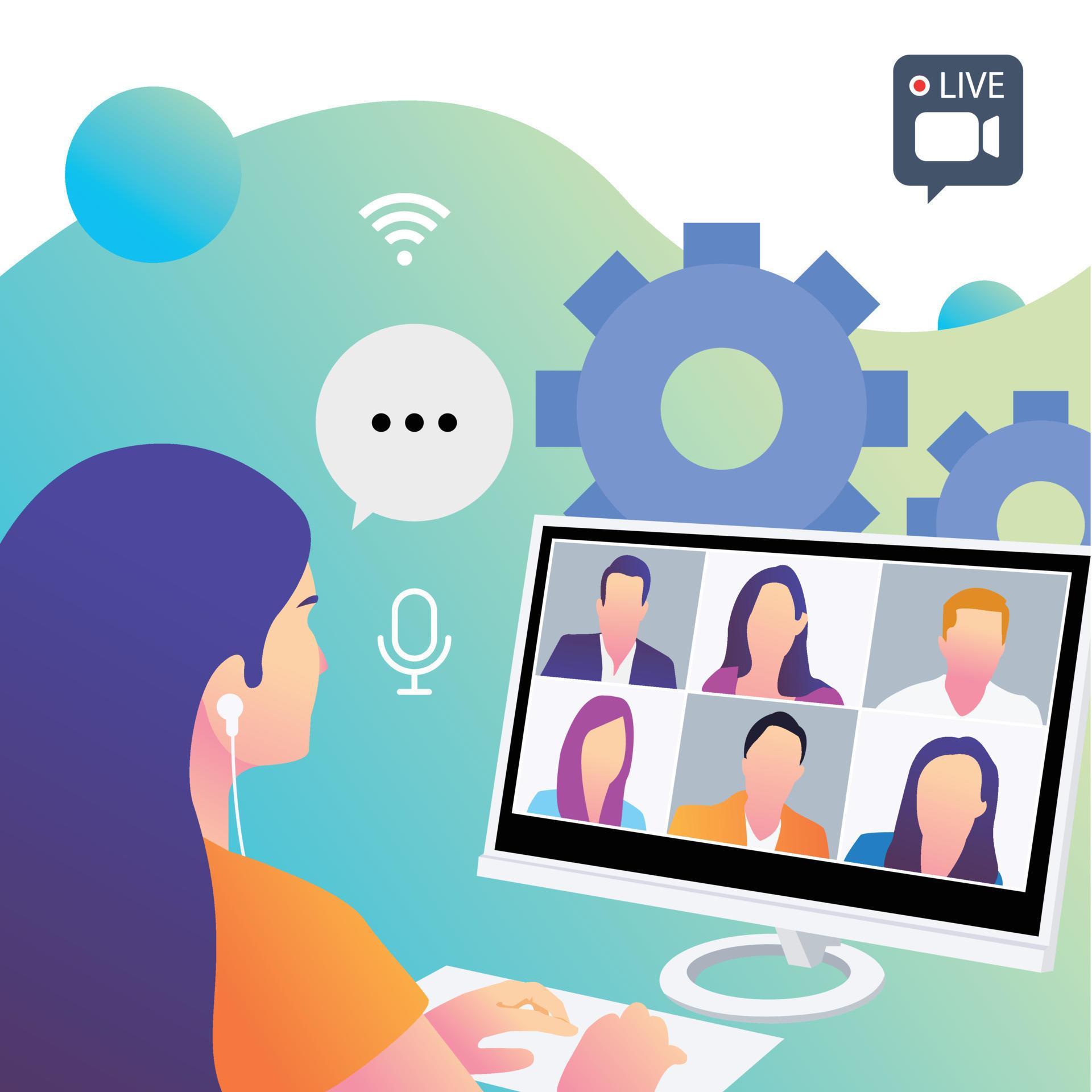 A young businesswoman is having a webinar meeting with her employees
