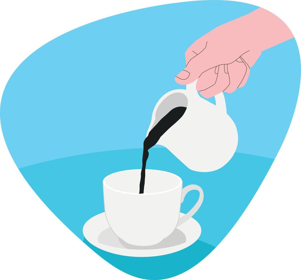 Illustration of a hand pouring coffee into a cup isolated on white background vector