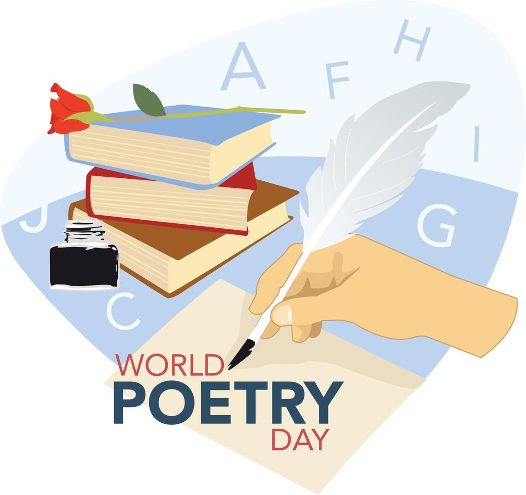 Illustration of a hand writing poetry on paper with ink isolated on a white background vector