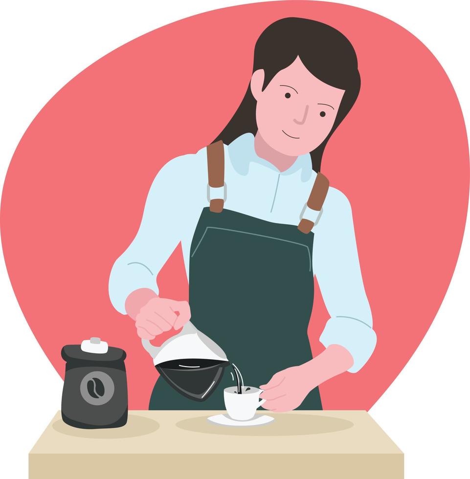 Illustration of a beautiful female barista making coffee for a customer vector