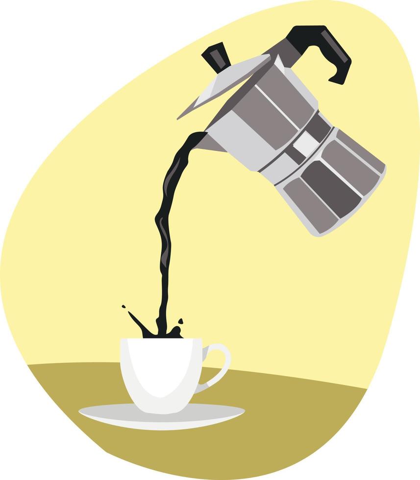 una tetera vertiendo café en una taza aislada de fondo blanco vector