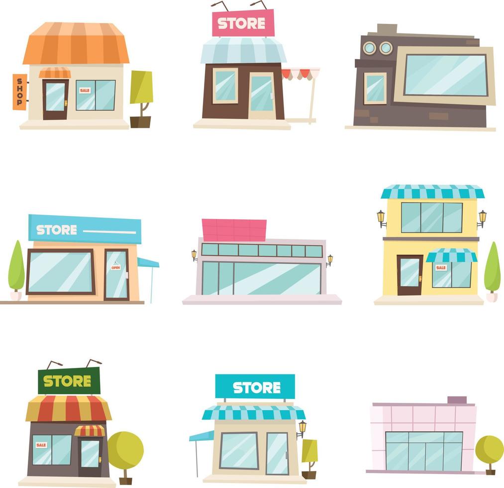 A collection of several forms of shop buildings with various architectures vector