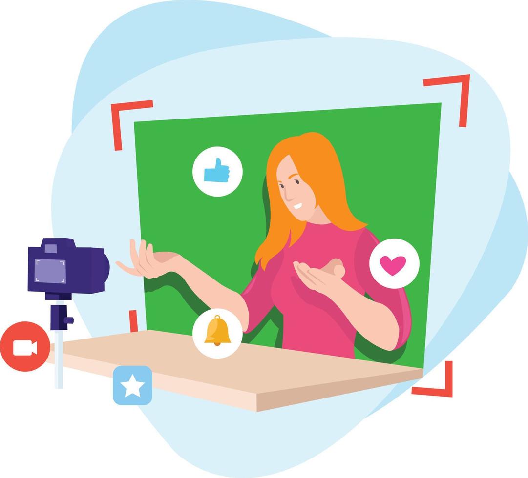 A female influencer is recording a vlog for their social media needs vector