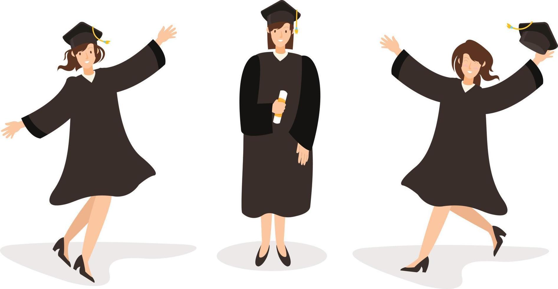 tres mujeres están felices de haberse graduado de la universidad vector