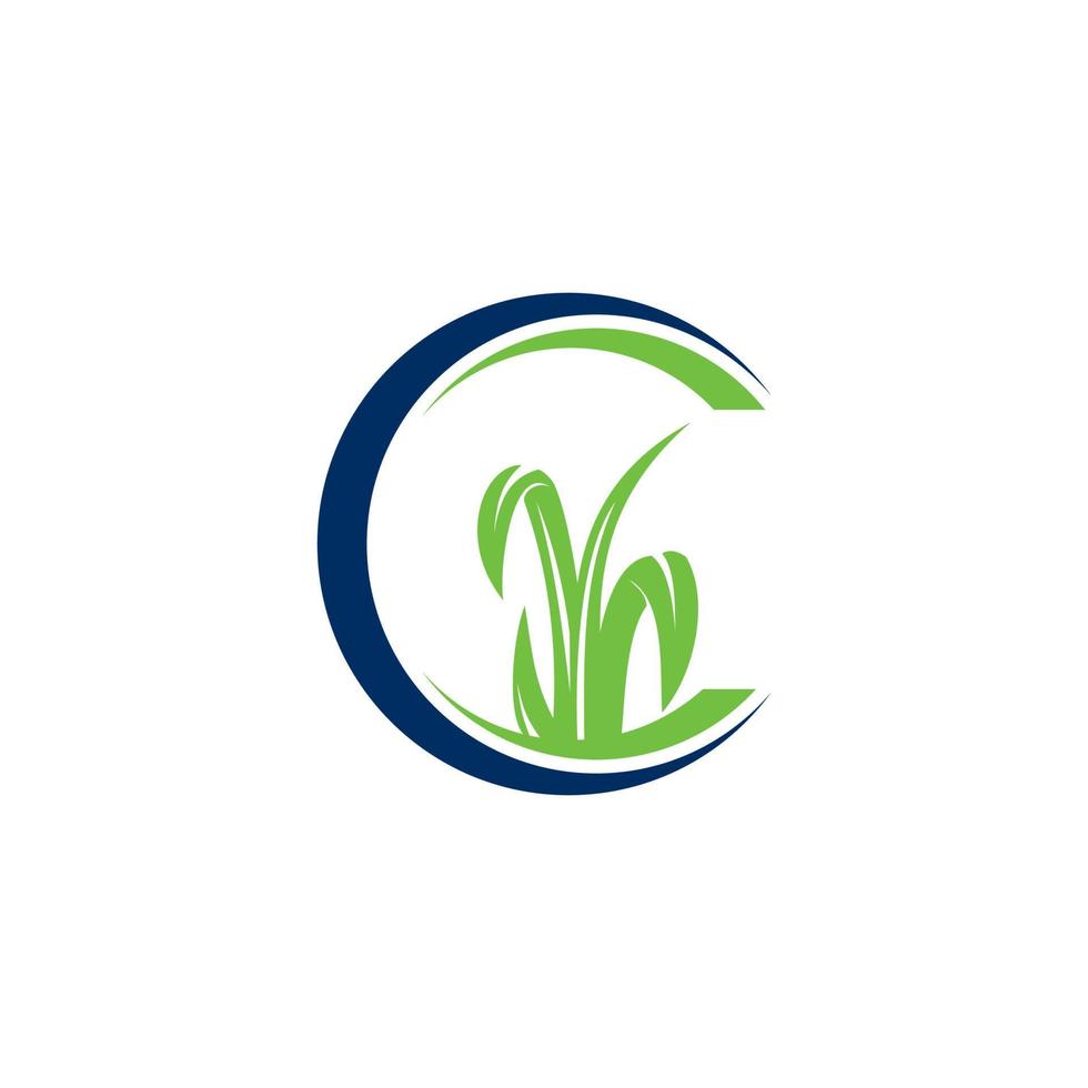 letter C logo with grass inside vector