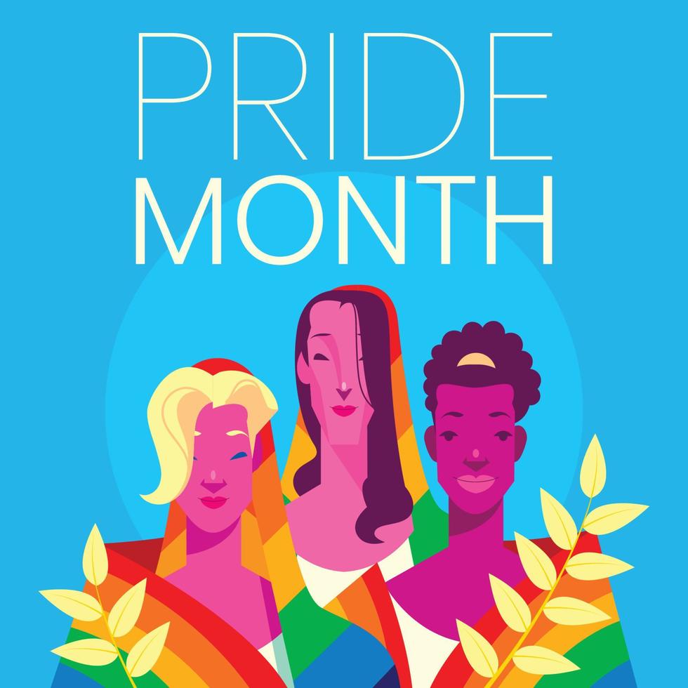 Women with Rainbow Flag in Pride Month vector