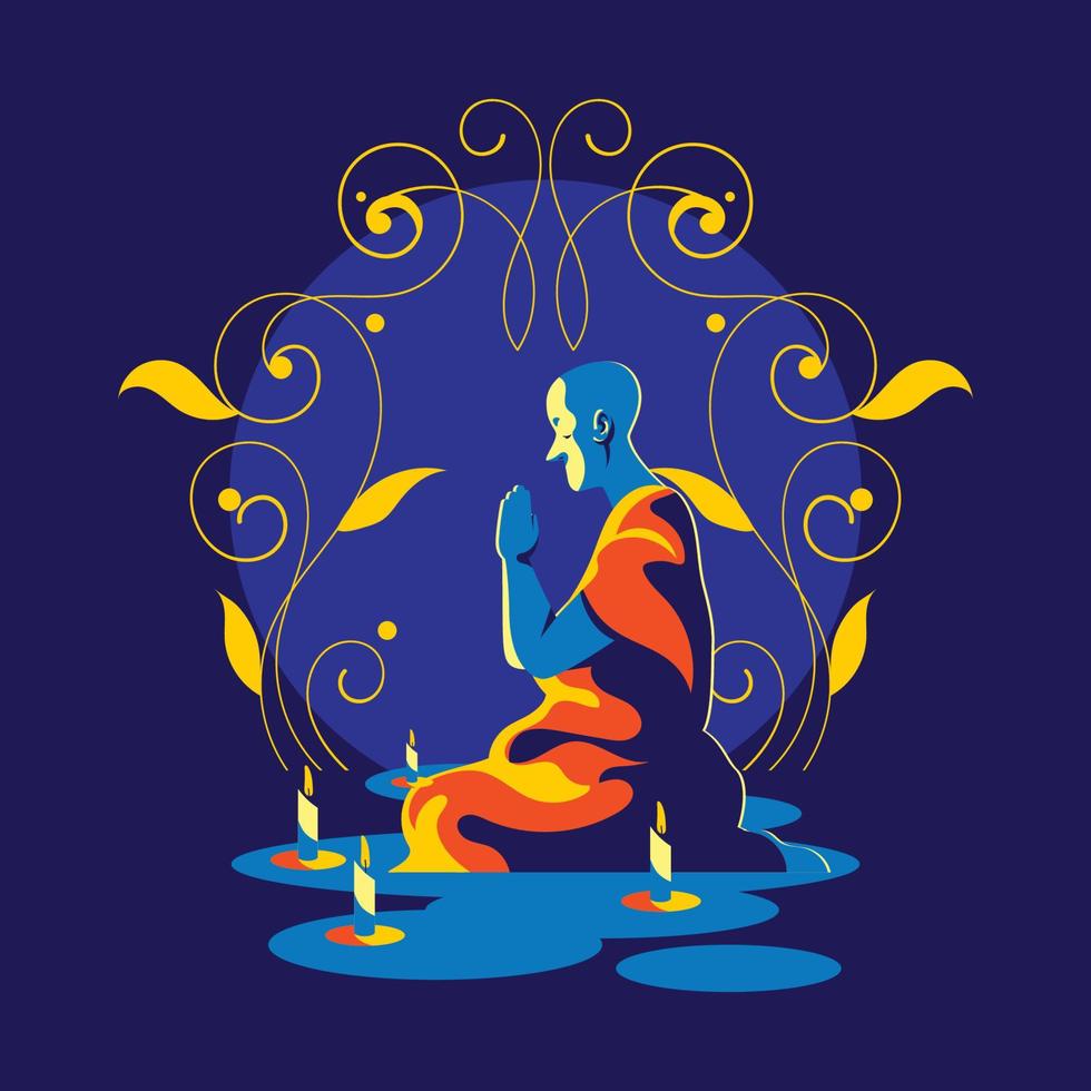 Praying Monk in Asahna Bucha Day vector