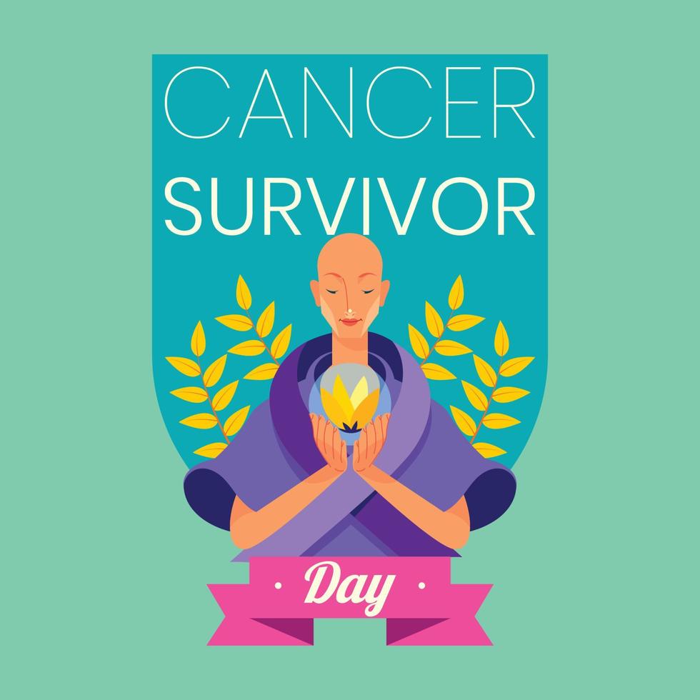 una mujer con flor para el día de los sobrevivientes de cáncer vector