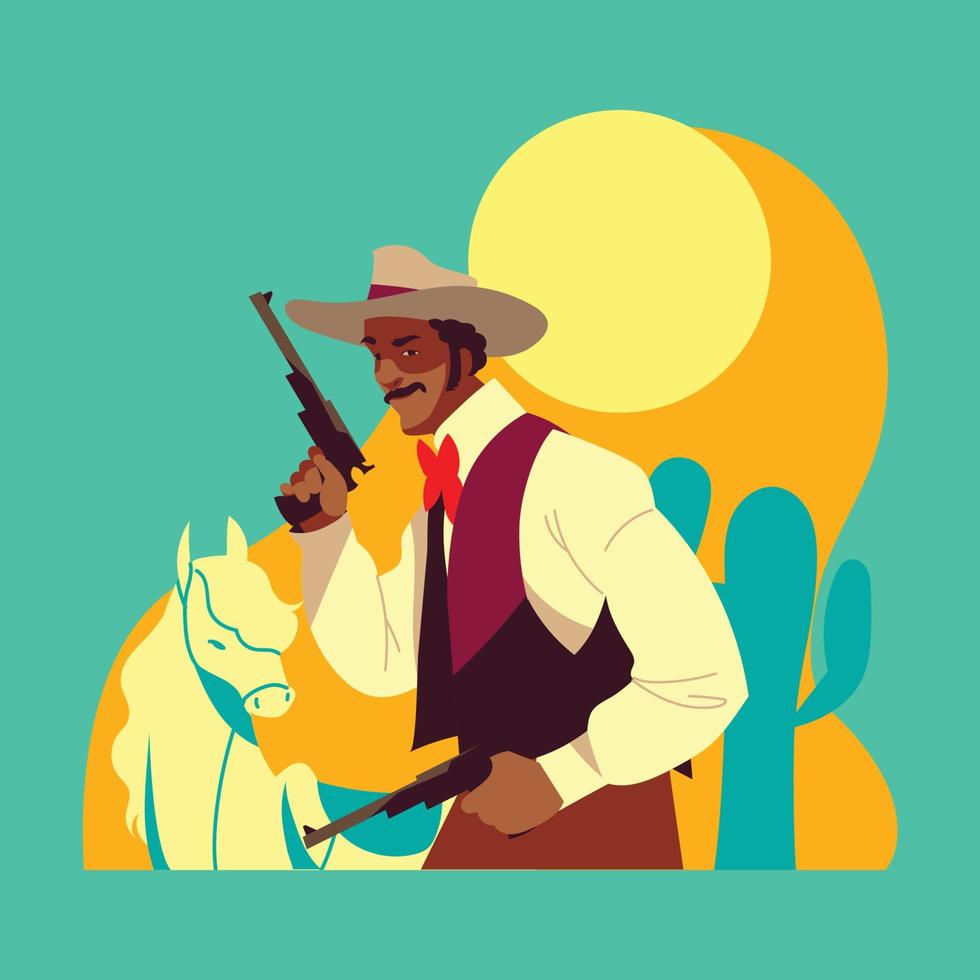 Smiling Cowboy with His Guns vector