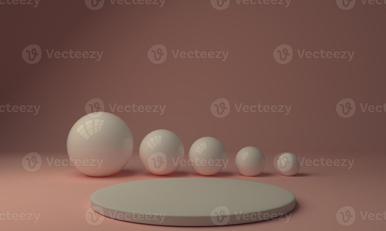 3d rendering studio with geometric shapes, podium on the floor. Platforms for product presentation, mock up background. photo