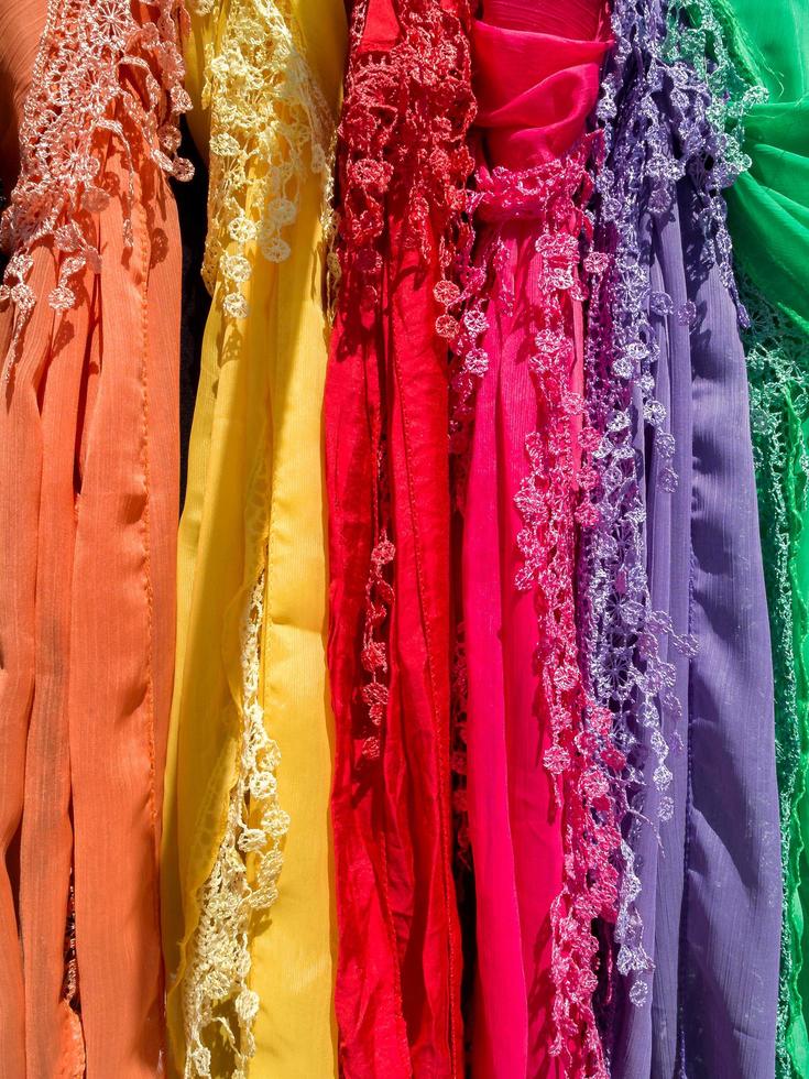 Silk Scarves on Display at a Market Stall in Fuengirola photo