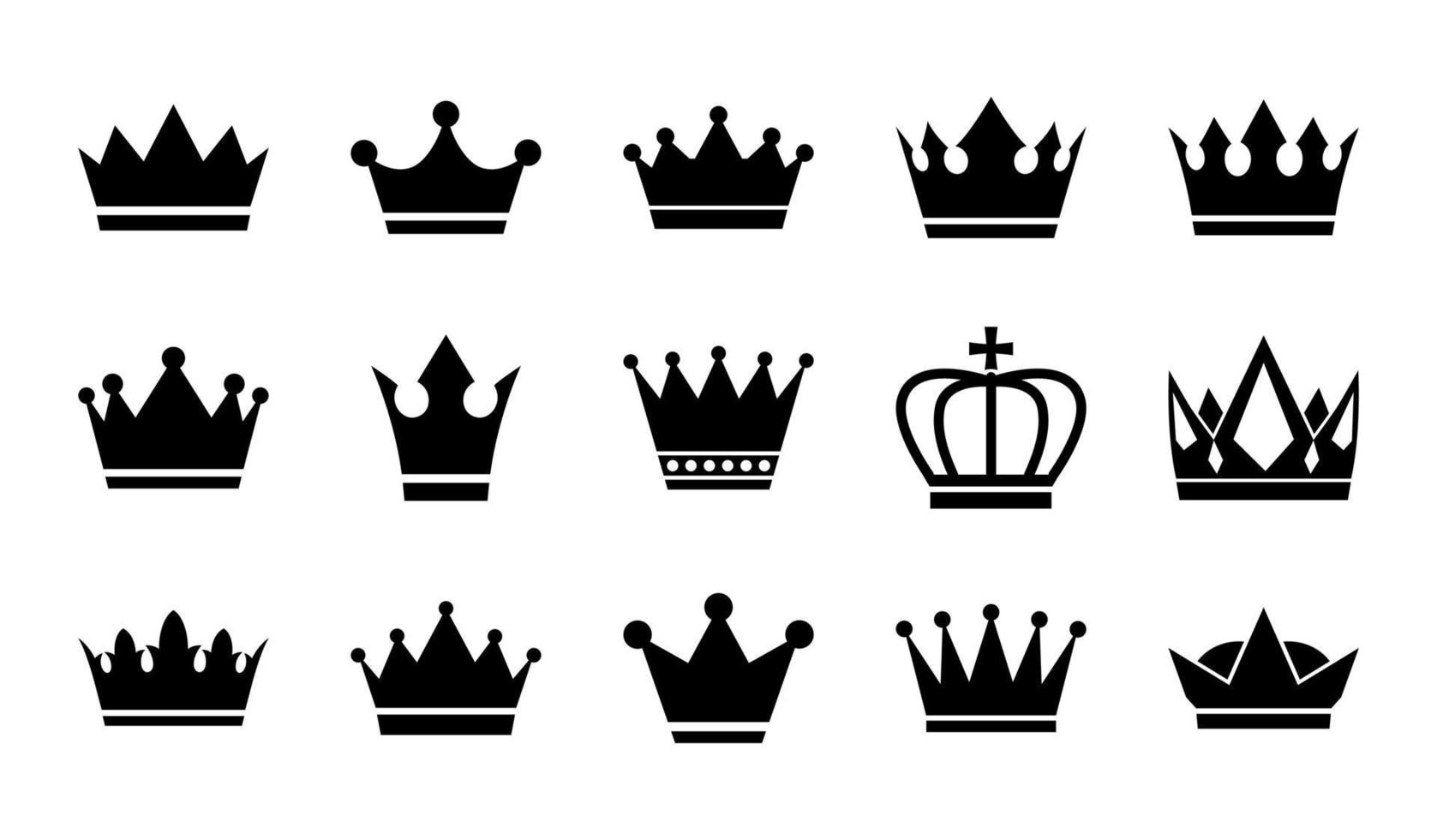 Vector flat crowns. Crown silhouettes isolated on white background.