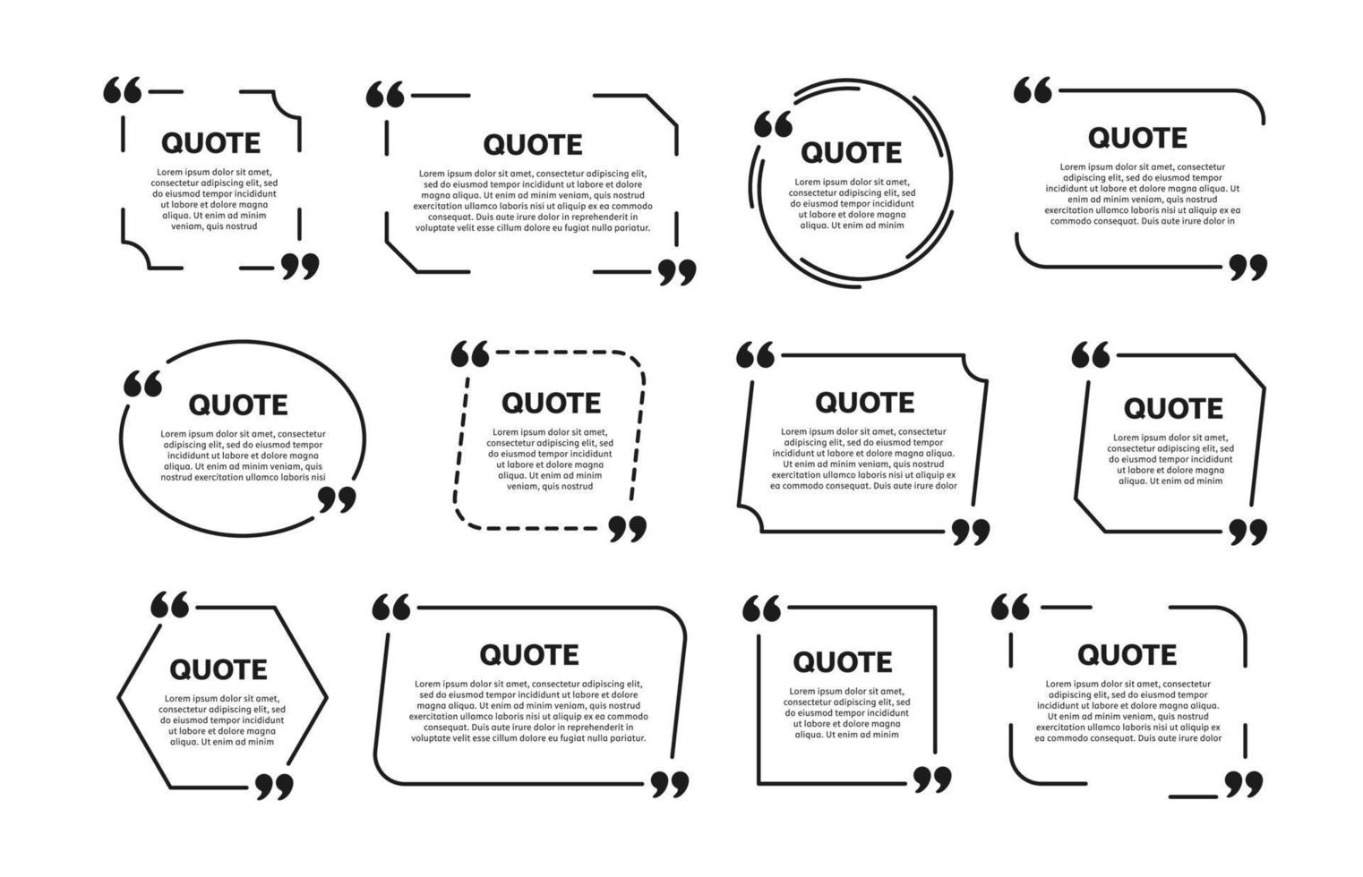 Quote box frames set. Vector template for text.