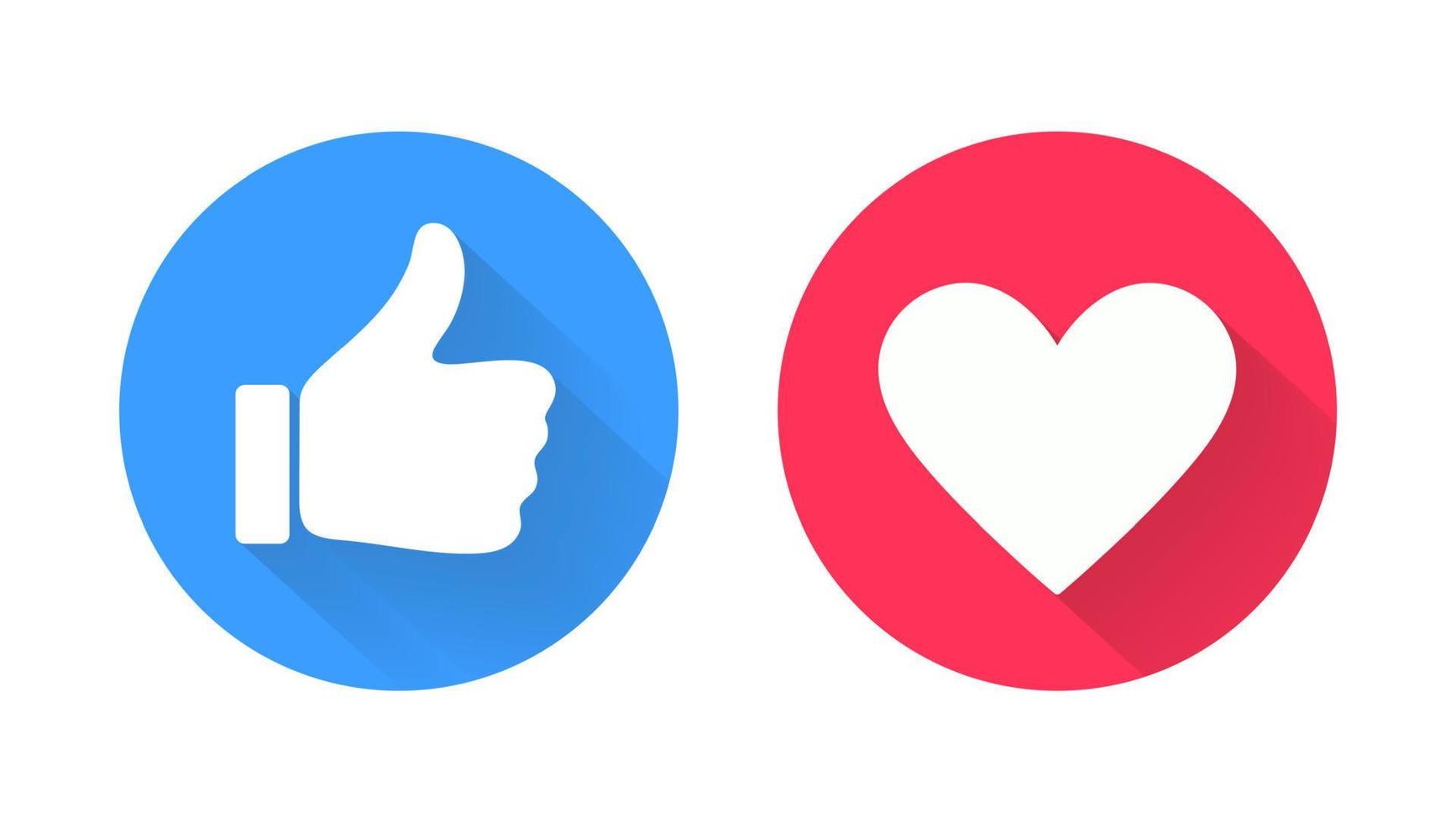 Thumb up and heart icon. Vector like and love icon. Ready like and love button for website and mobile app.