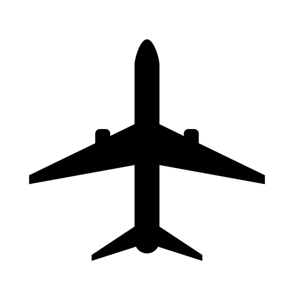 Vector plane icon isolated on white background. Silhouette, symbol, icon, sign of the plane.