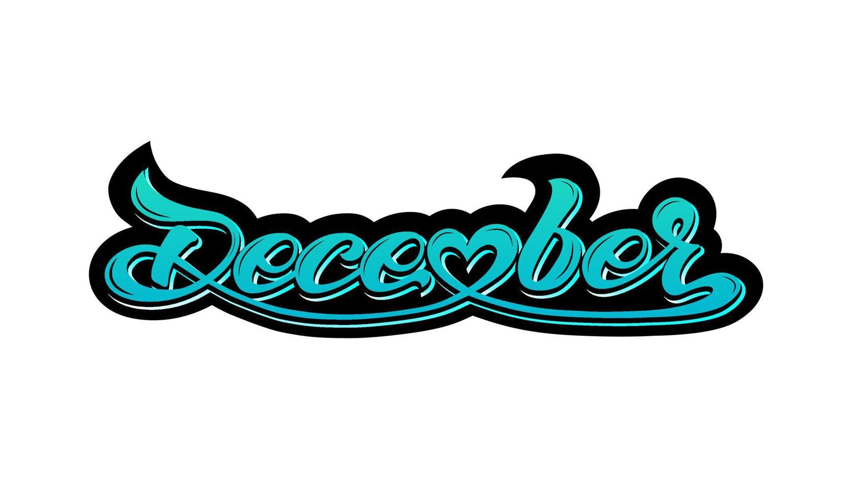 December, modern inscription of turquoise color in the style of graffiti. Vector text December isolated on white background. Inscription for prints and more.