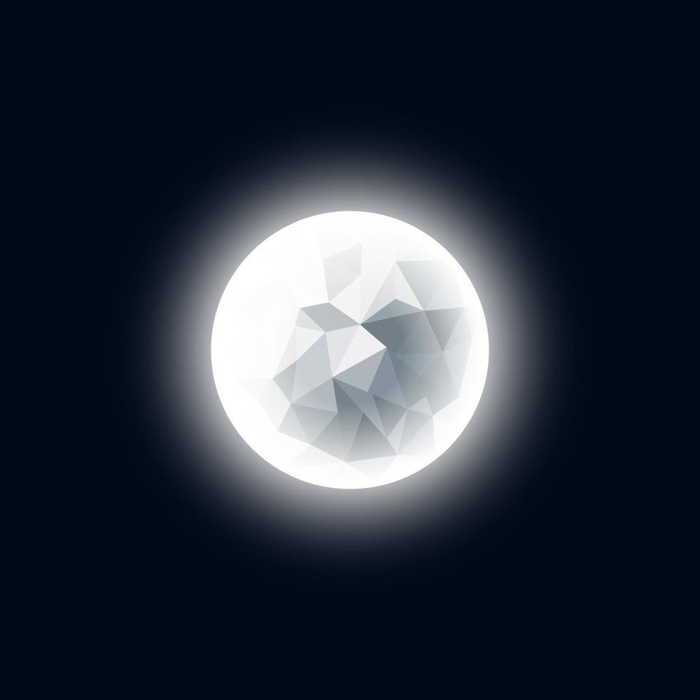 Glowing Low Poly moon on a dark background. Vector Illustration