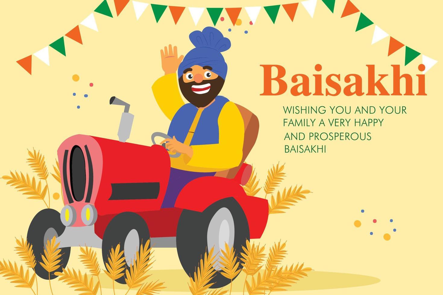 granjero baisakhi feliz con tractor vector