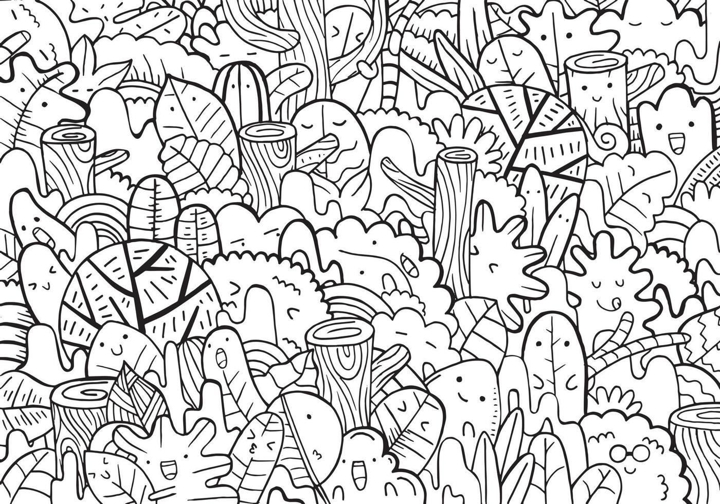 Forest doodle hand drawn coloring vector