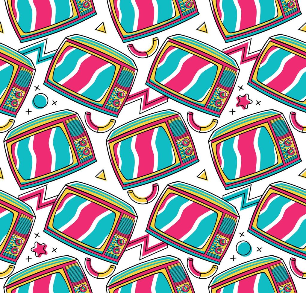 90's Vibe Television Seamless Pattern vector