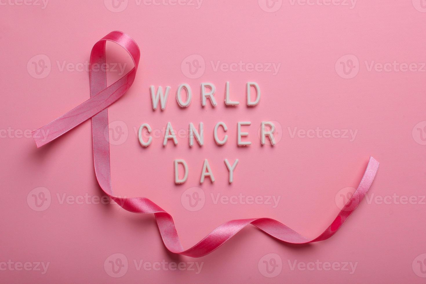 Pink Ribbon For World Cancer Day and Breast Cancer Awarness photo