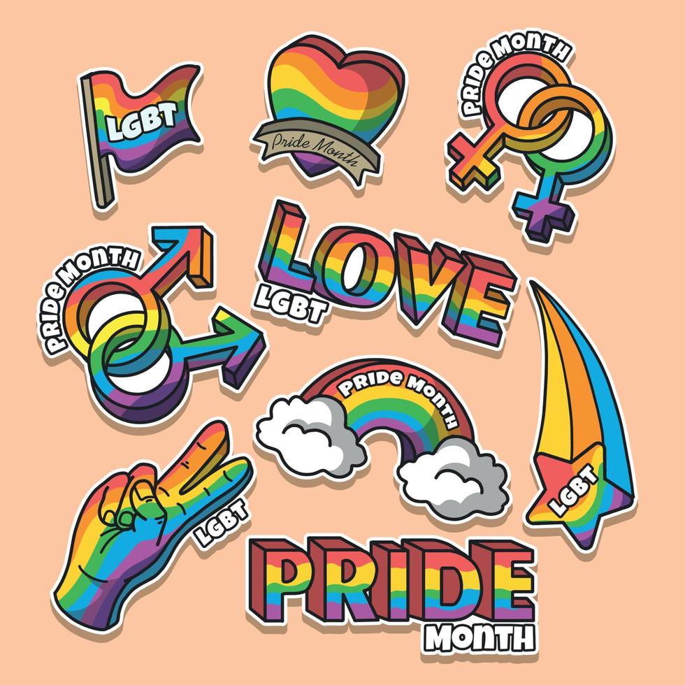 Happy Pride Month Sticker Set vector
