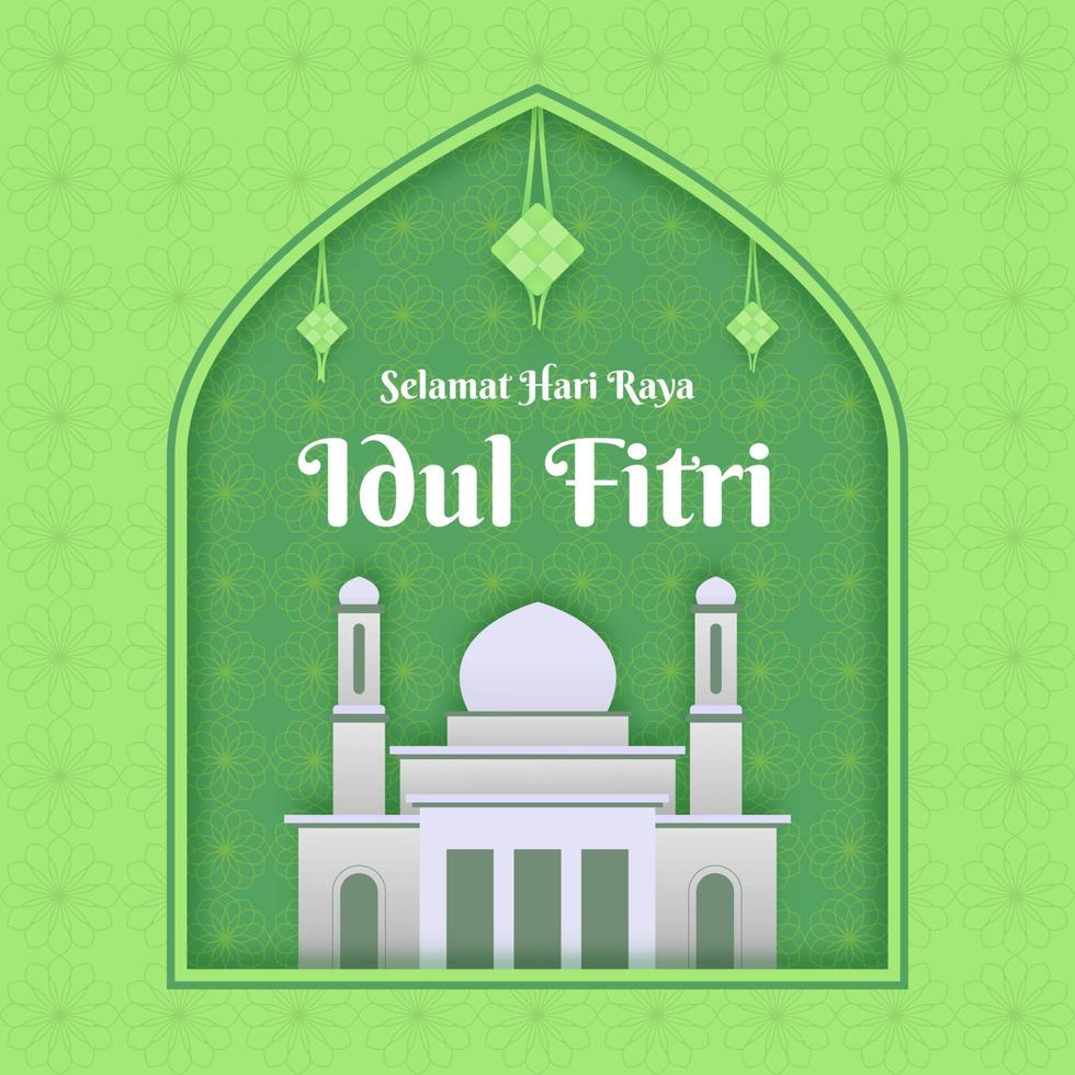 Eid al Fitr illustration with paper style vector