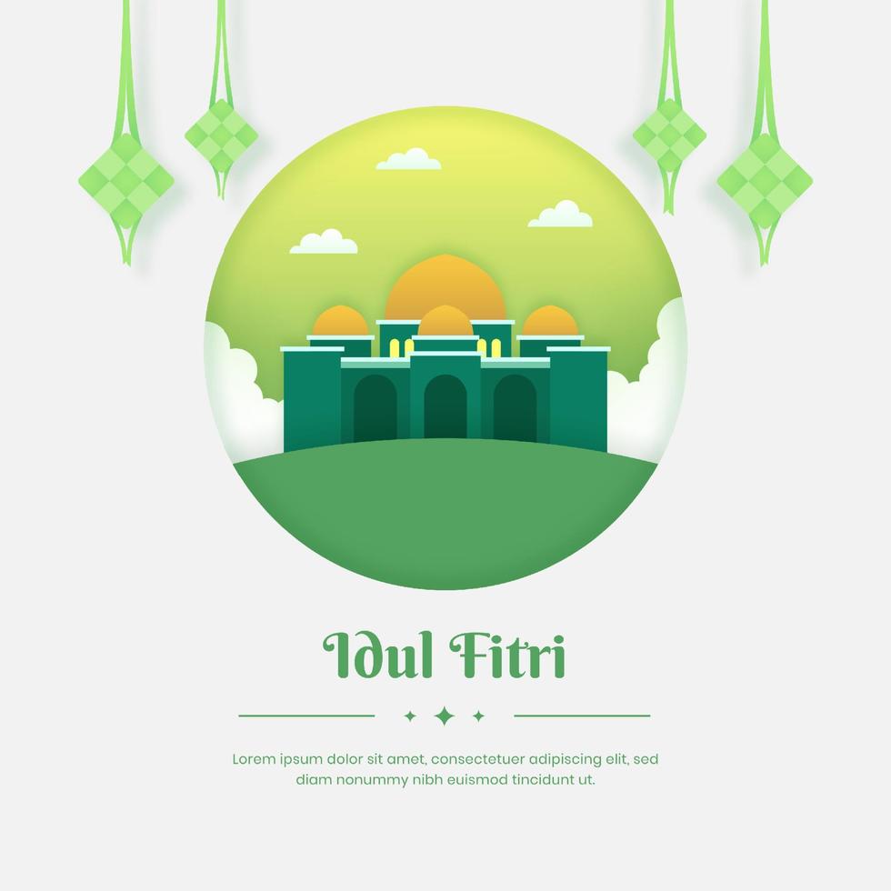 Eid al Fitr illustration with paper style vector