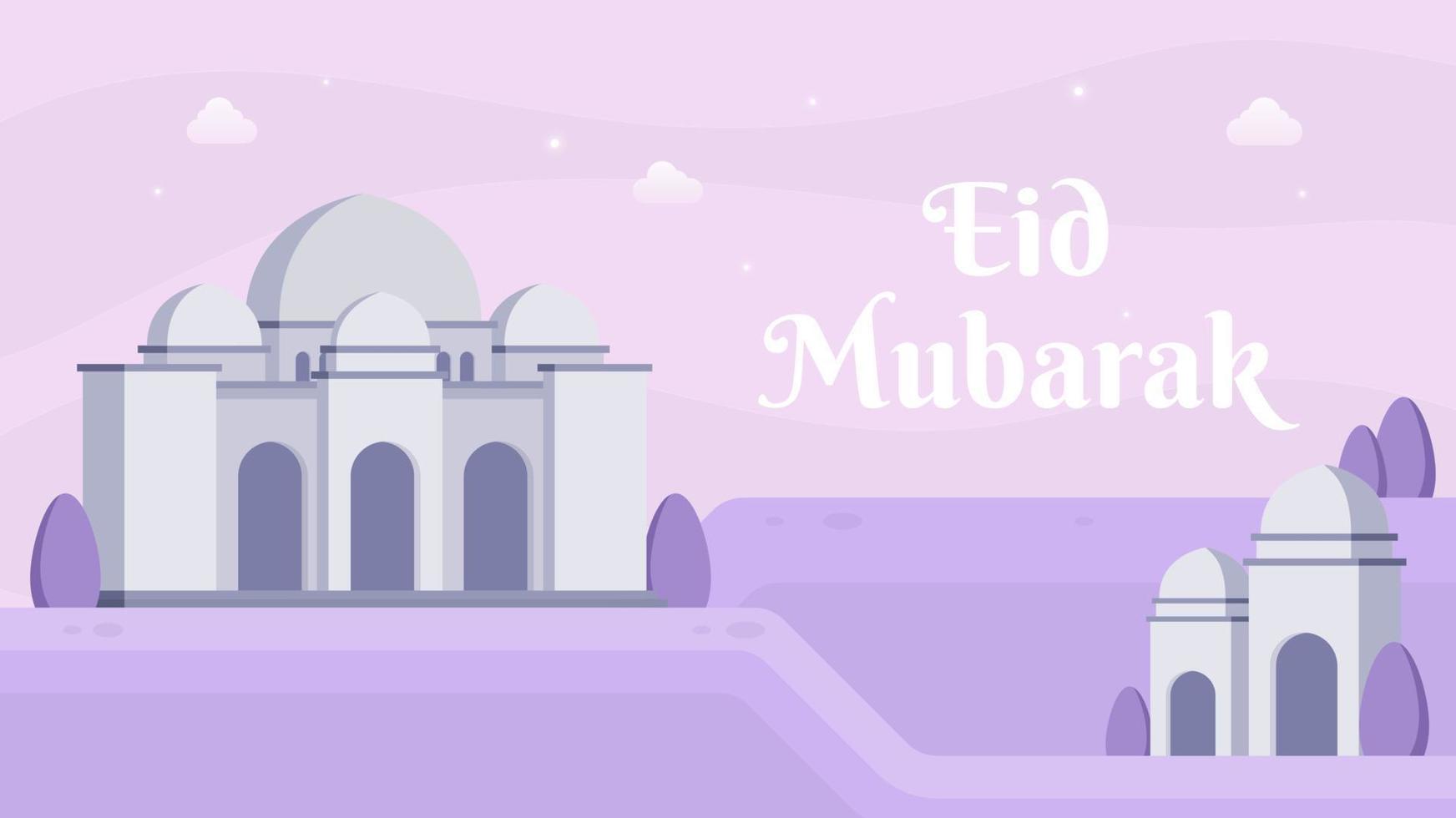 Eid Mubarak landscape background with flat style vector