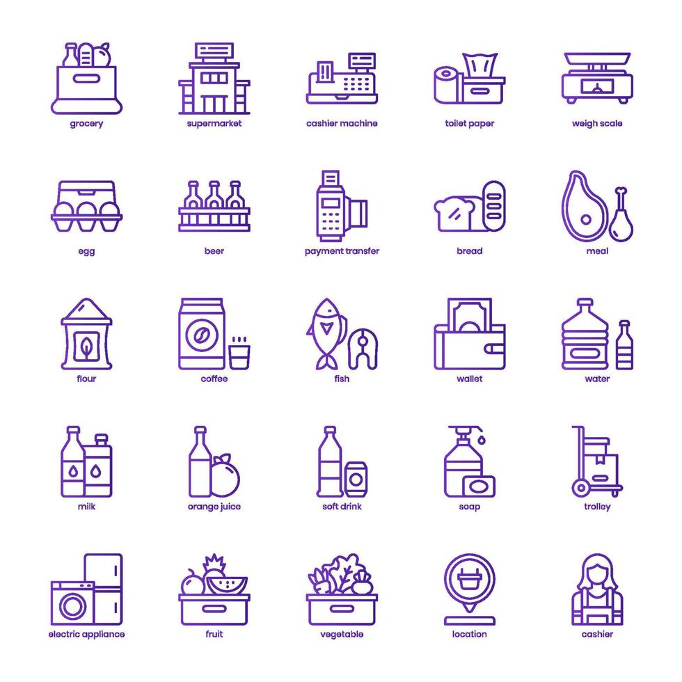 Grocery icon pack for your website design, logo, app, UI. Grocery icon basic line gradient design. Vector graphics illustration and editable stroke.