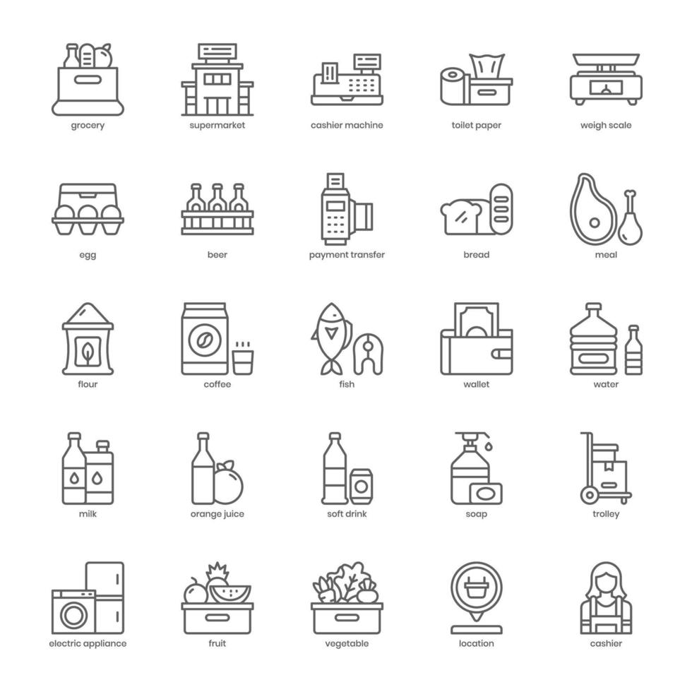 paquete de iconos de comestibles para el diseño de su sitio web, logotipo, aplicación, ui. diseño de esquema de icono de supermercado. ilustración de gráficos vectoriales y trazo editable. vector