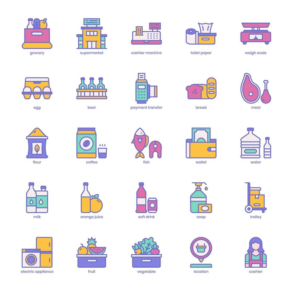 Grocery icon pack for your website design, logo, app, UI. Grocery icon outline design. Vector graphics illustration and editable stroke.