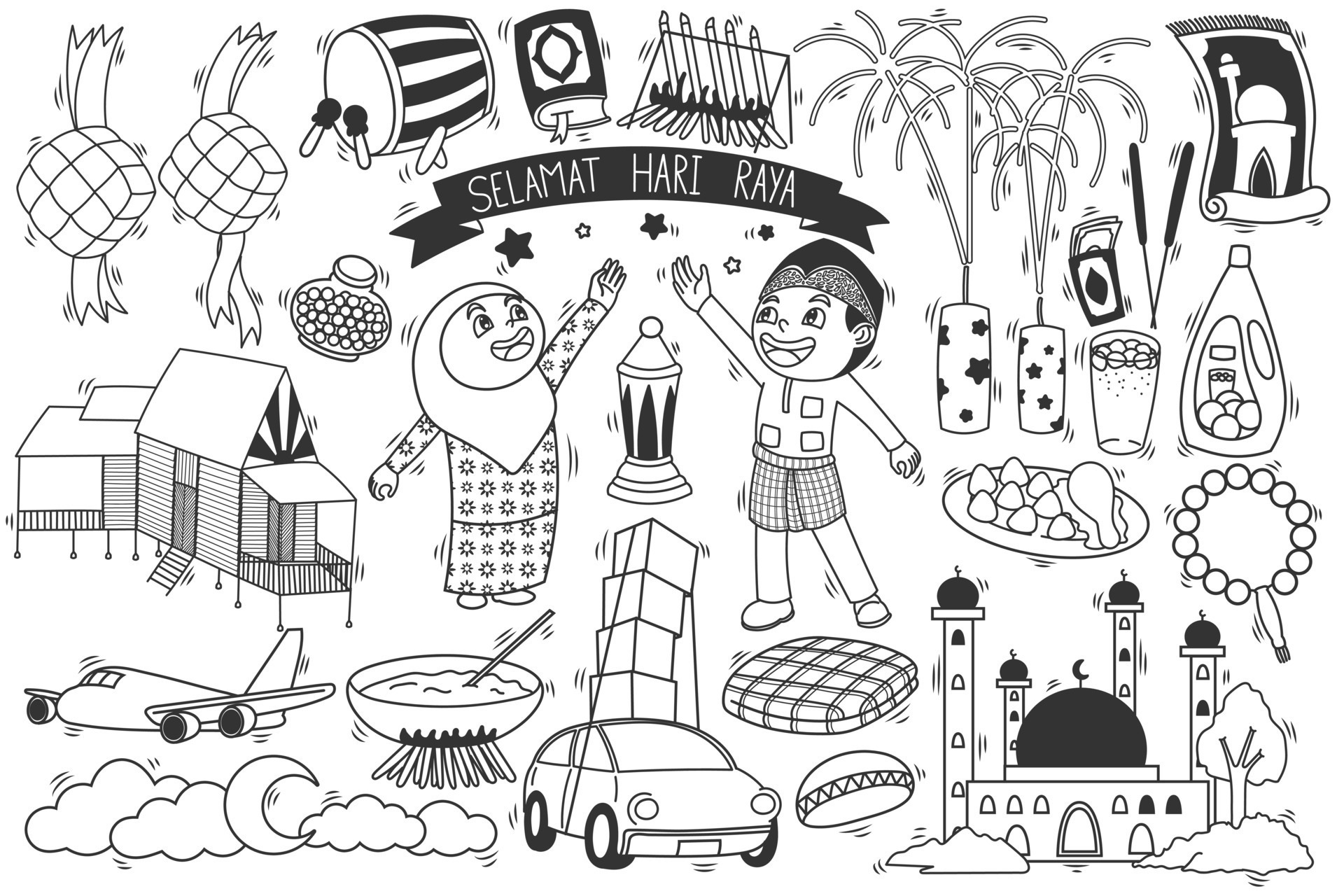 Hari Raya Clip Art Black And White