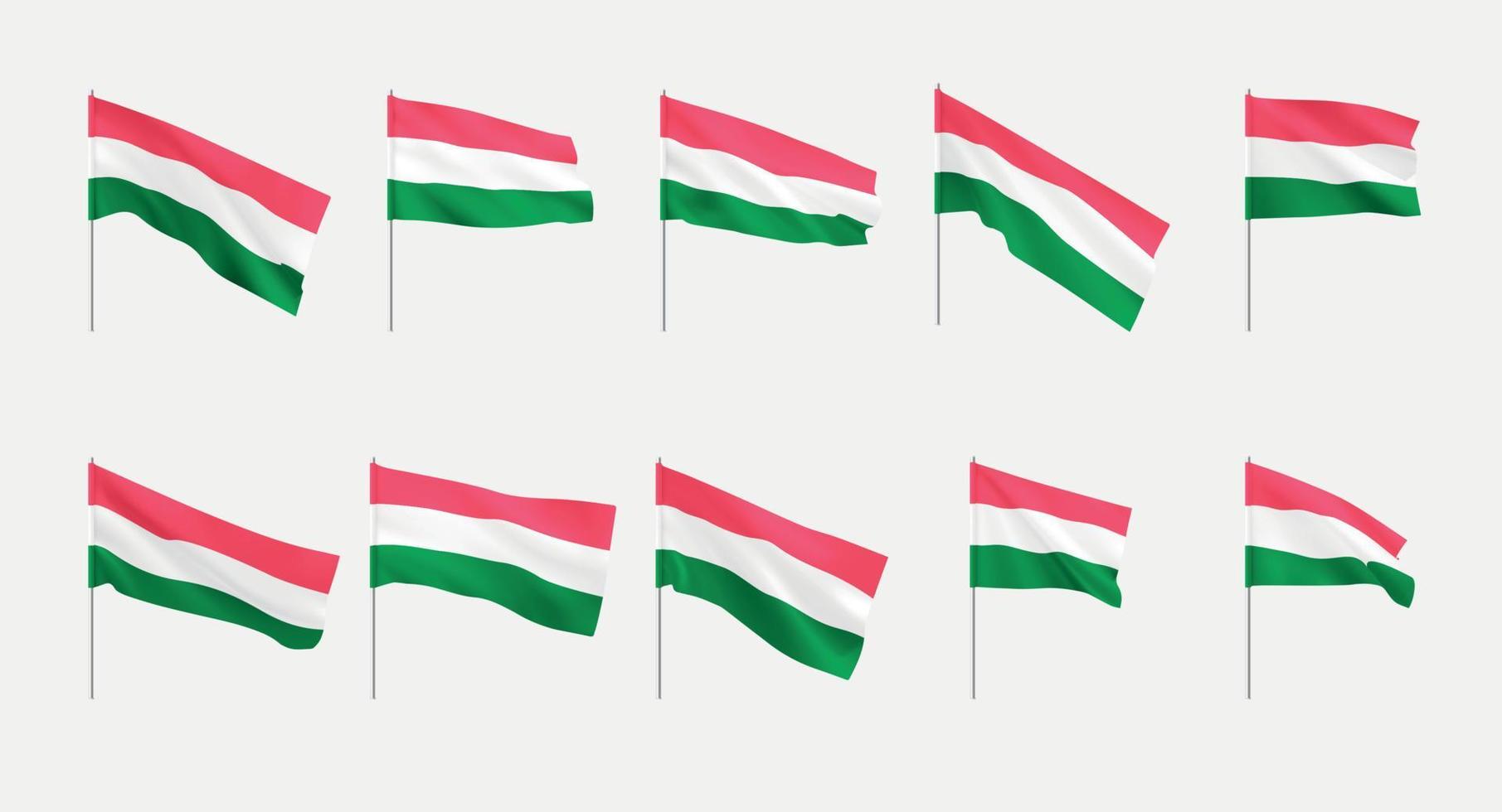 Hungary flags. Set of national realistic Hungarian flags. vector