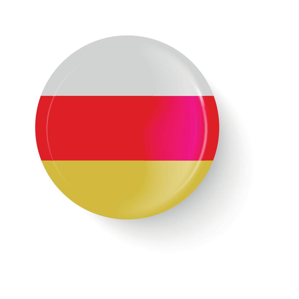 Round flag of South Ossetia. Pin button. Pin brooch icon, sticker. vector