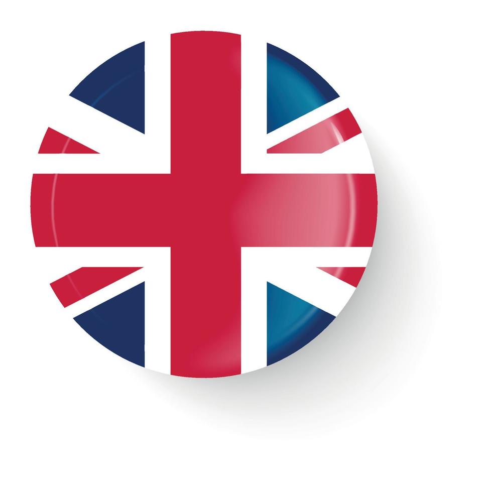 Round UK flag. Pin button. Pin brooch icon, sticker. vector