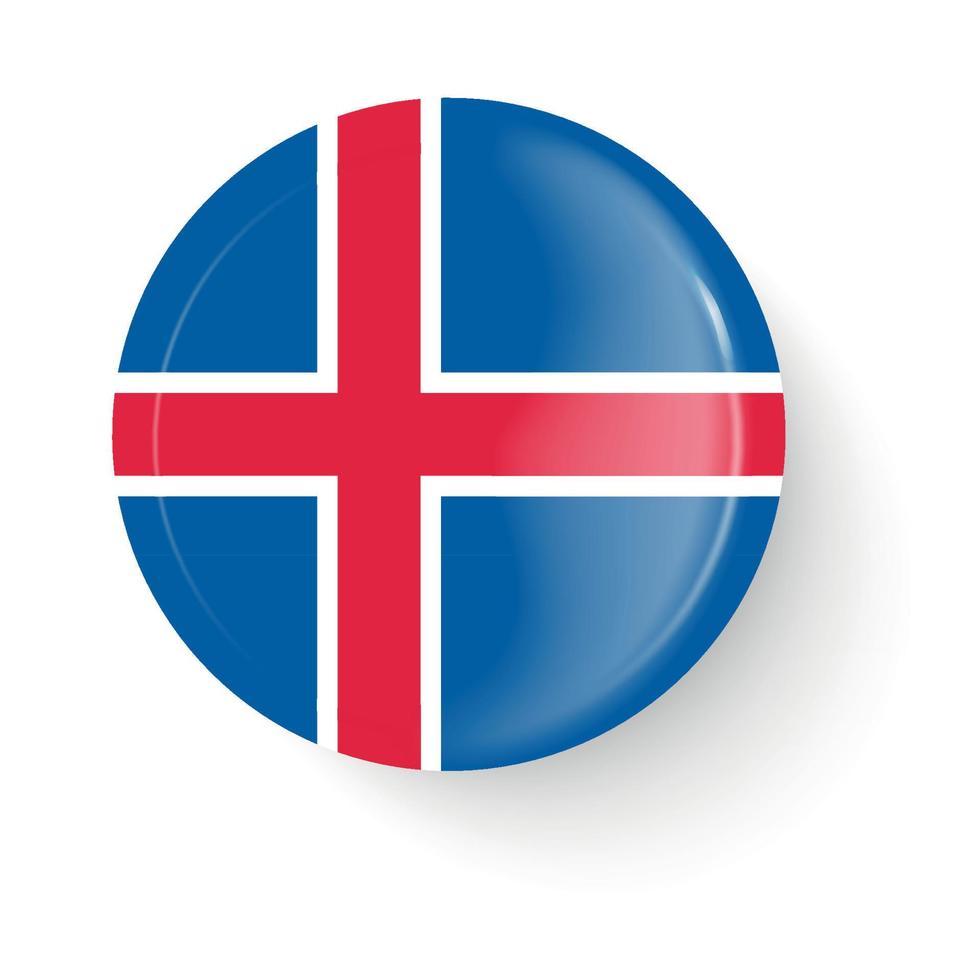 Round flag of Iceland. Pin button. Pin brooch icon, sticker. vector