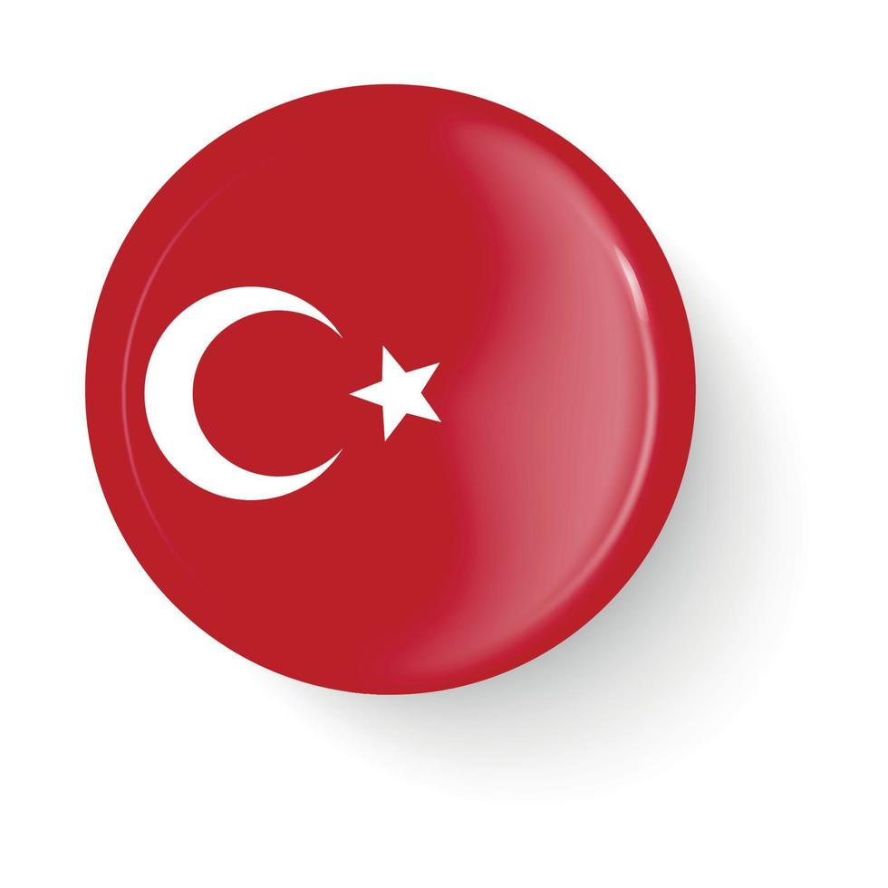 Round flag of Turkey. Pin button. Pin brooch icon, sticker. vector