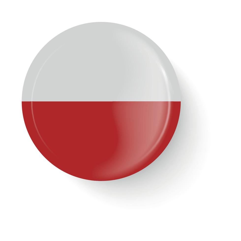 Round flag of Poland. Pin button. Pin brooch icon, sticker. Vector