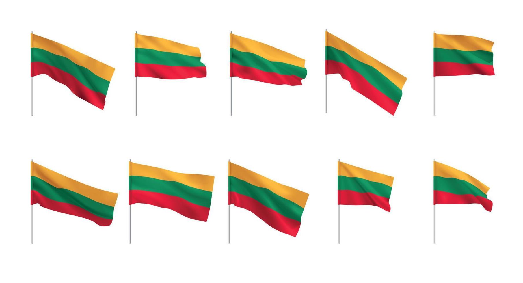 Lithuania flags. Set of national realistic Lithuanian flags. vector