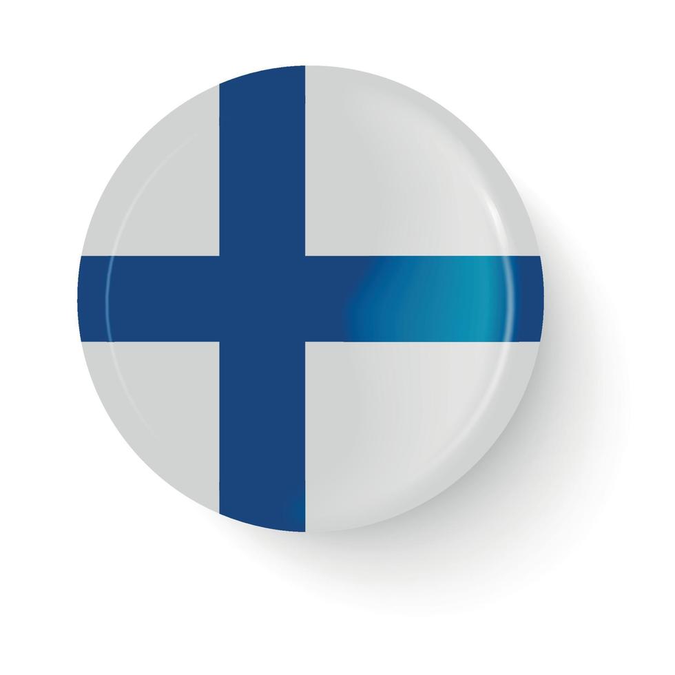 Round flag of Finland. Pin button. Pin brooch icon, sticker. Web button. vector