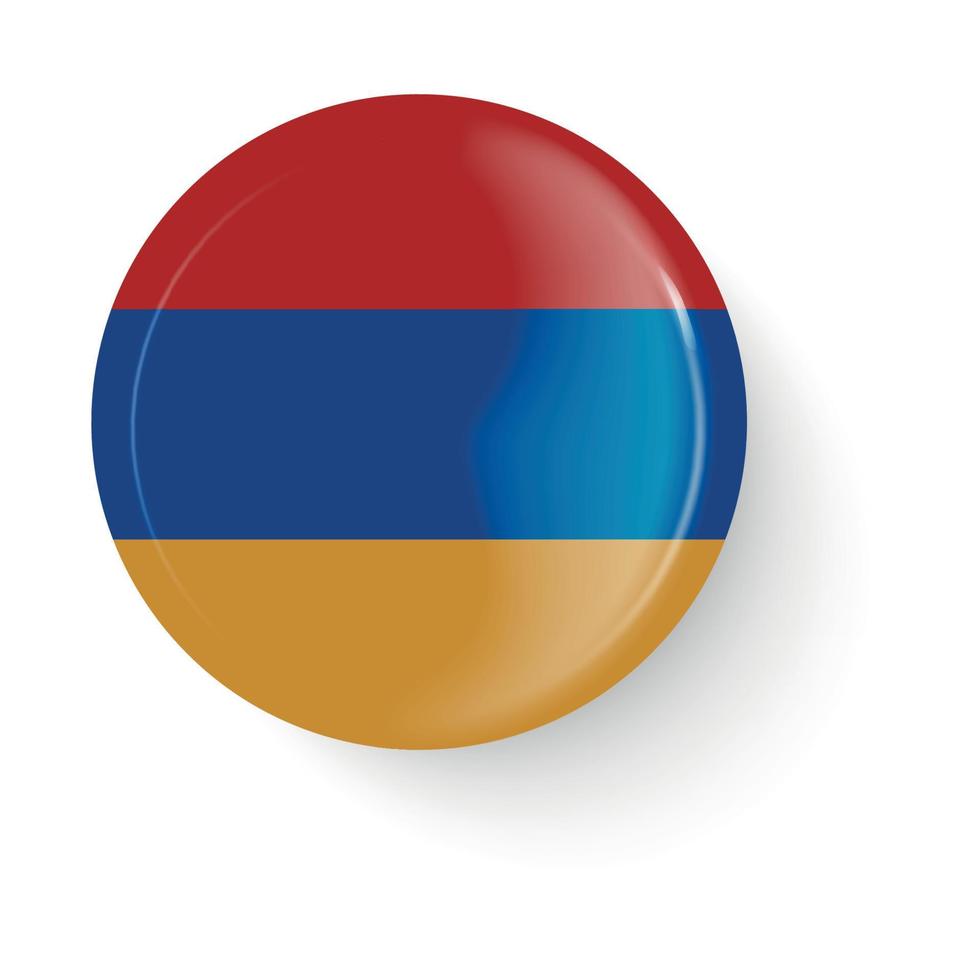 Round flag of Armenia. Pin button. Pin brooch icon, sticker. Web button. vector